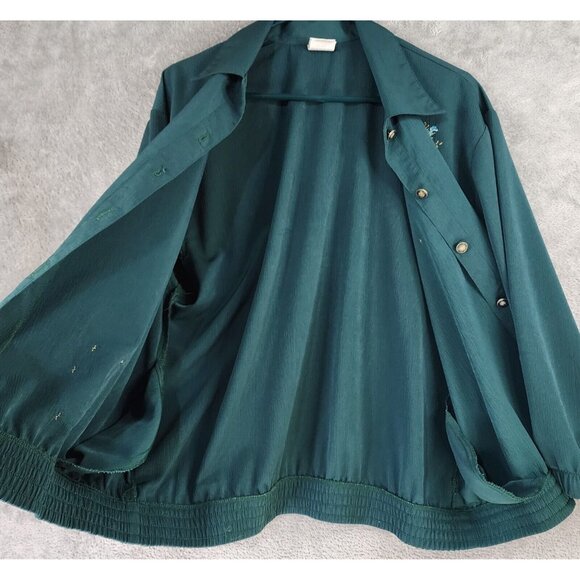 GW Jacket Womens Medium Petite Green Floral Button Up Vintage Bomber Made In USA - Picture 3 of 12